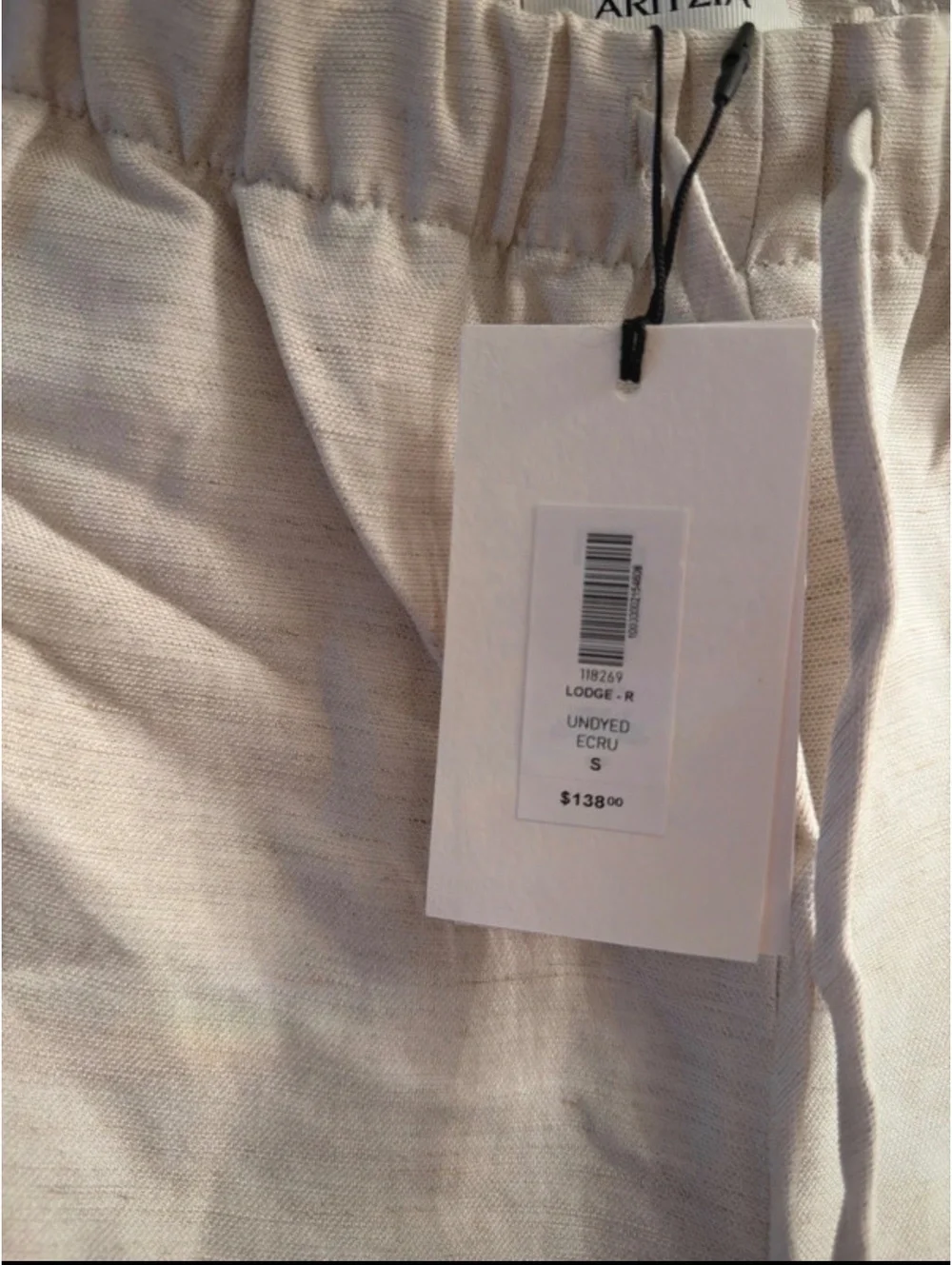 NWT Aritzia Cruise Linen Textured Lodge Pant Undyed Ecru size Small